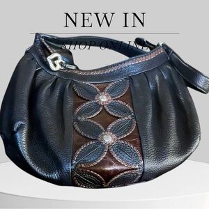Brighton Black and Brown Shoulder Bag with Artisanal Details